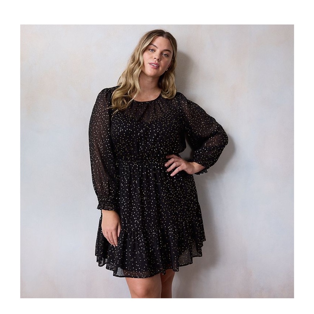 Lauren Conrad Elegant Black Gold Polka Dot Dress